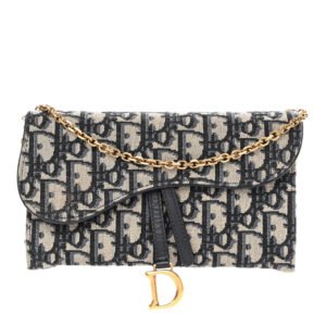 Christian Dior Oblique Saddle Chain Long Wallet Blue