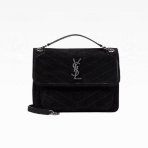 Saint Laurent Niki Medium Quilted Suede Shoulder Bag Black