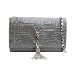 Saint Laurent Kate Monogram Shoulder Bag Crocodile Gray 20Cm
