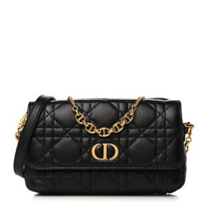 Christian Dior  Calfskin Cannage Caro Pouch With Chain Black