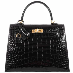 Hermes Kelly 25 Sellier Black Alligator Gold Hardware