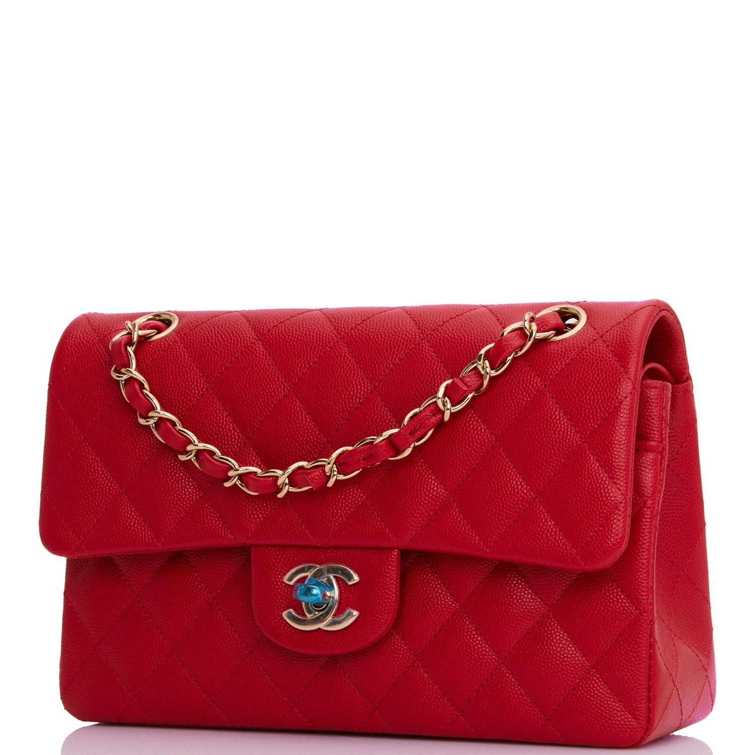Small Classic Double Flap Red Caviar Light Gold Hardware - Image 5