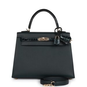 Hermes Kelly Sellier 25 Vert Rousseau Madame And Shiny Niloticus Crocodile Touch Gold Hardware