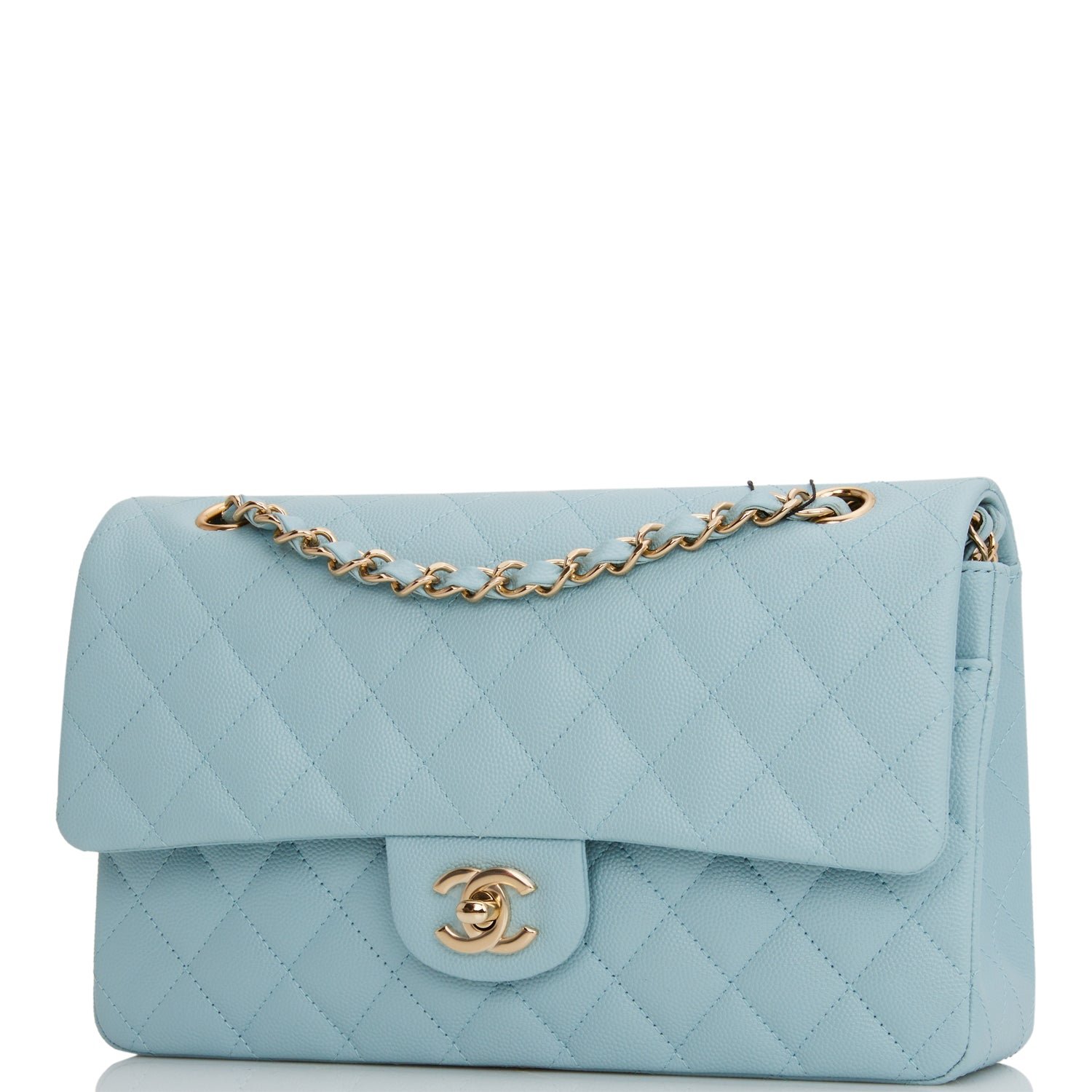 Medium Classic Double Flap Bag Blue Quilted Caviar Light Gold Hardware - Image 5