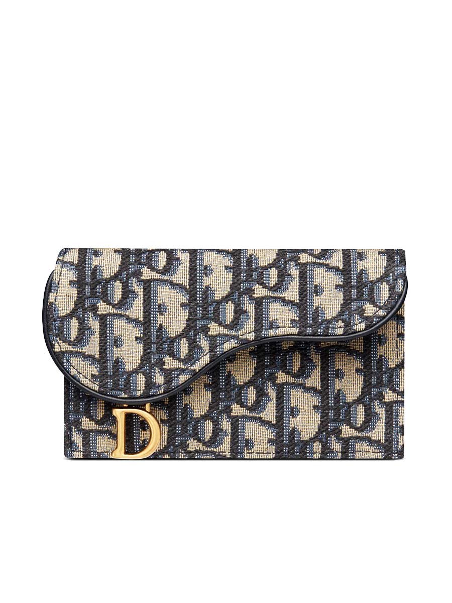 Dior Saddle Flap Compact Zipped Card Holder In Blue