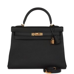 Hermes Kelly Retourne 28 Black Togo Gold Hardware