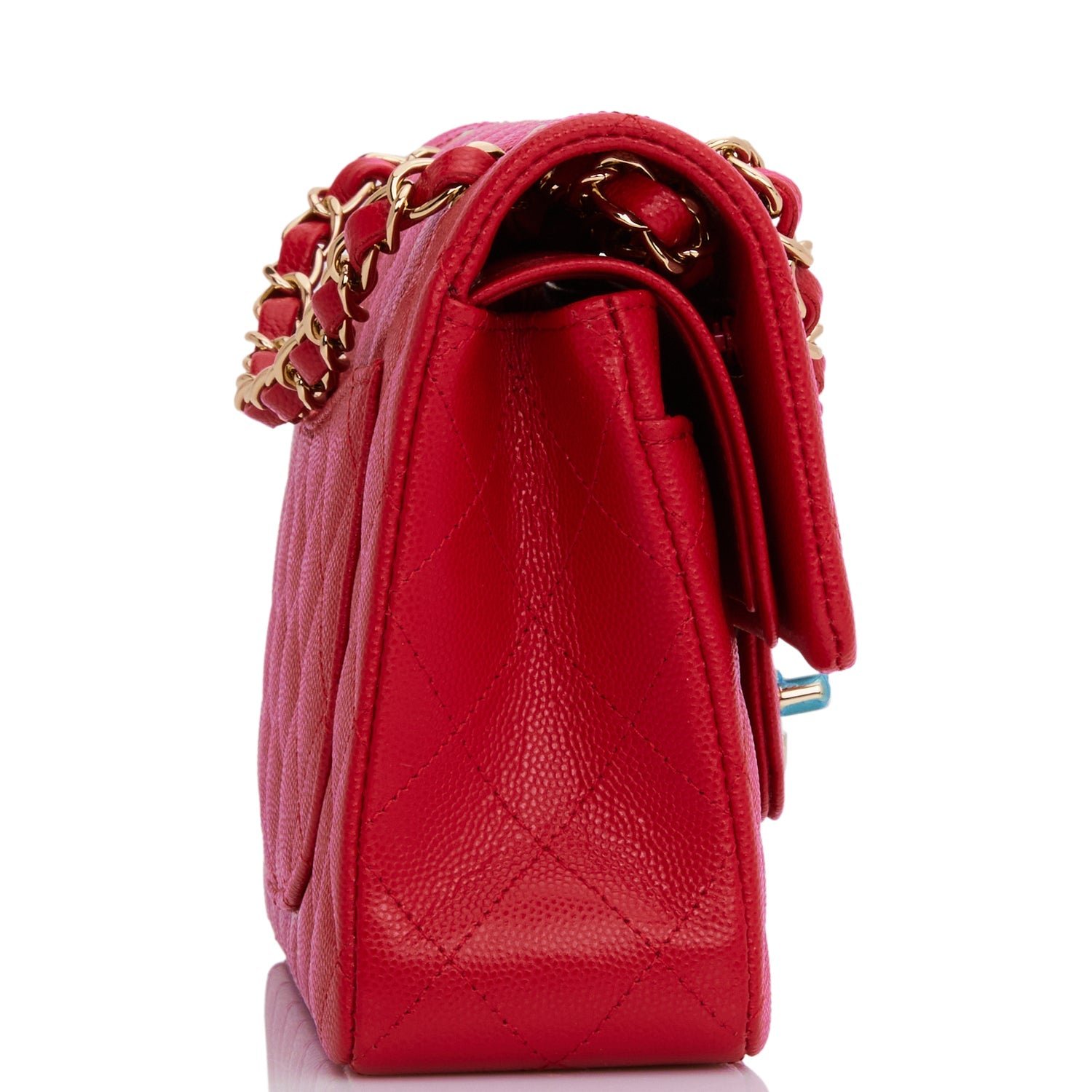 Small Classic Double Flap Red Caviar Light Gold Hardware - Image 2