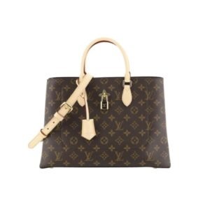Louis Vuitton Flower Tote Bag Brown With Line Cream 34Cm
