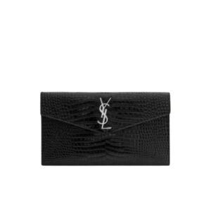 Saint Laurent Uptown Pouch In Crocodile Embossed Shiny Leather 565739Dnd0N1000