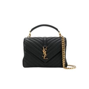 Saint Laurent College Medium Chain In Quilted Leather Black Gold 600279Brm071000
