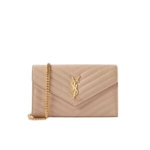 Saint Laurent Cassandre Matelasse Chain Wallet In Grain De Poudre Embossed Beige 22Cm 377828Bow012721