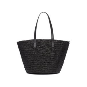 Saint Laurent Black Panier Raffia Bag 26Cm