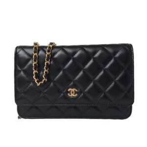 Chanel Woc Wallet On Gold Chain Black Ap0250