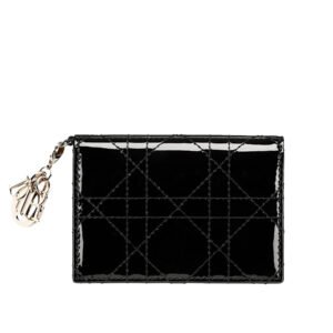 Dior Lady Dior Flap Card Holder In Black Patent