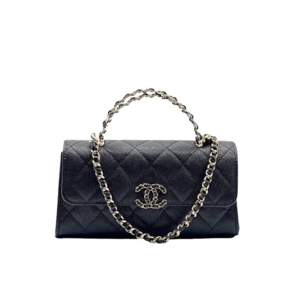 Chanel 23P Clutch With Chain Bag With Top Handle Black 19Cm