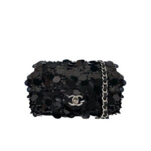 Chanel Sequin Mini Flap Bag Black 19Cm
