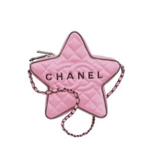 Chanel Star Hand Bag Satin Black Metal Light Pink 22Cm