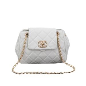 Chanel Mix Accordion Cc Flap Bag Quilted Glazed Calfskin White 23Cm