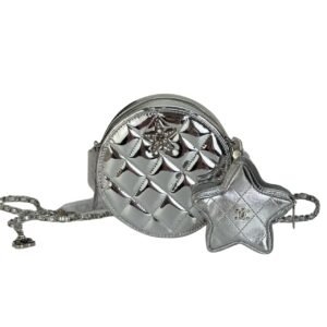 Chanel Round With Charm And Star Coin Purse Metallic Silver 15Cm