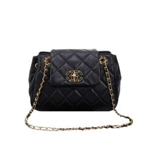 Chanel Mix Accordion Cc Flap Bag Quilted Glazed Calfskin Black 23Cm