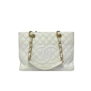Chanel Bolsa Grand Tote Gold Hardware White 33Cm