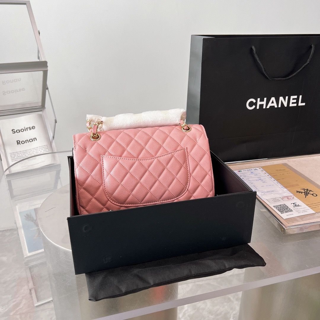 Chanel Classic Medium Lambskin Flap Bag Pink And Gold 25Cm - Image 3