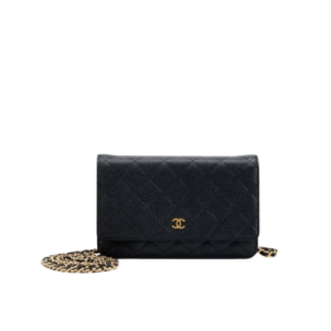 Black Quilted Caviar Wallet On Chain Gold Hardware