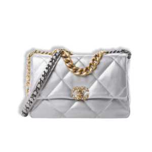 Chanel 19 Flap Bag In Silver Lambskin 25Cm