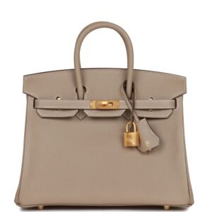 Hermes Special Order (Hss) Birkin 25 Gris Tourterelle Verso Chevre Brushed Gold Hardware