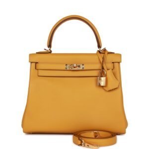 Hermes Kelly Retourne 25 Jaune Ambre Swift Gold Hardware