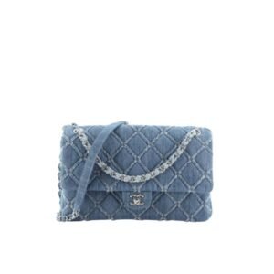 Chanel Cc Chain Flap Quilted Denim Jumbo Blue 25Cm