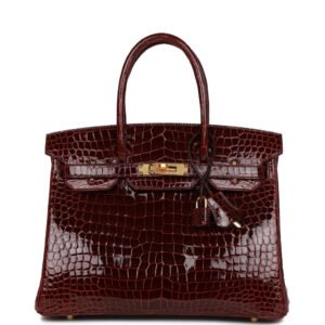 Hermes Birkin 25 Bordeaux Shiny Crocodile Gold Hardware