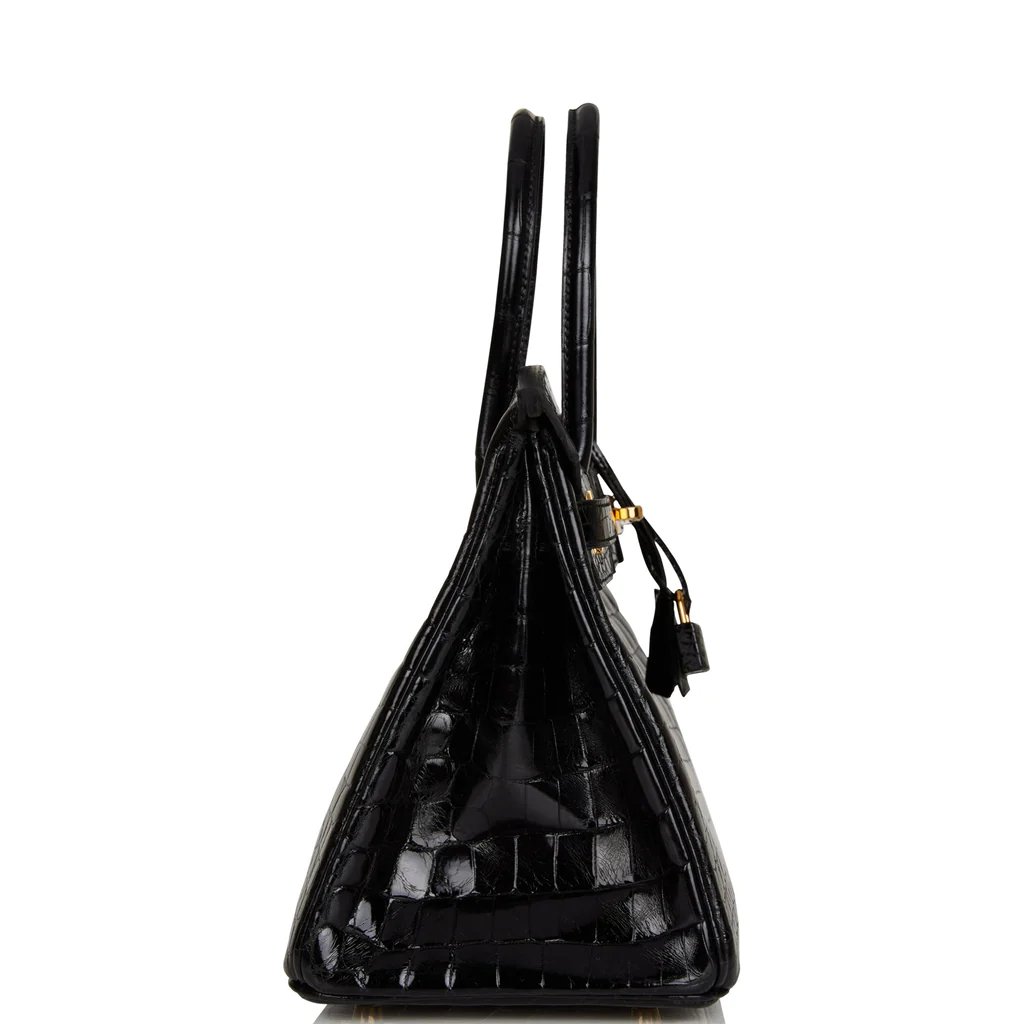 Hermes Birkin 30 Black Shiny Niloticus Crocodile Gold Hardware - Image 3