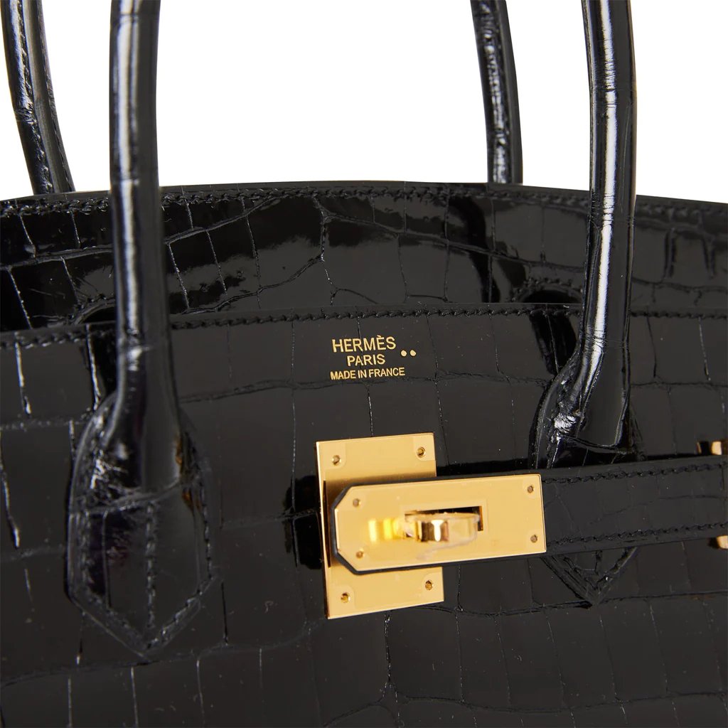 Hermes Birkin 30 Black Shiny Niloticus Crocodile Gold Hardware - Image 6
