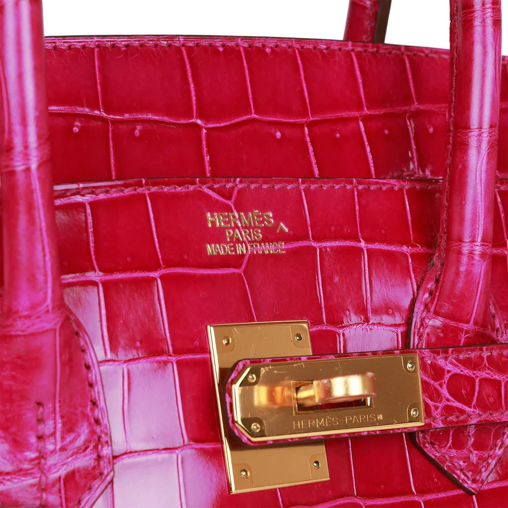 Hermes Birkin 30 Rose Scheherazade Shiny Niloticus Crocodile Gold Hardware - Image 7