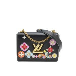 Louis Vuitton Epi Leather Limited Edition Flower Twist Bag Black 23Cm