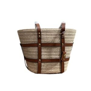 Saint Laurent Panier Studded Leather Trimmed Woven Raffia Tote Bag 25Cm