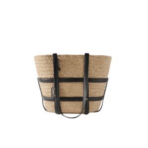 Saint Laurent Medium Panier Harness Raffia Tote Beige 17Cm