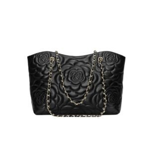Chanel Camellia Tote Bag On Chain Woc Lambskin Black 41Cm