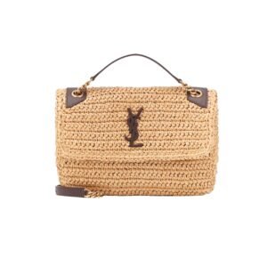 Saint Laurent Niki Medium Chain Bag In Raffia And Leather Natural 27Cm 633187Gg66W7069