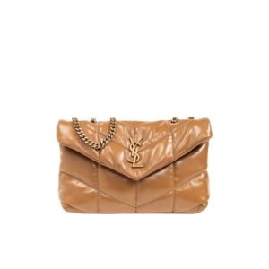 Saint Laurent Puffer Toy Bag In Quilted Lambskin Light Brown 26Cm