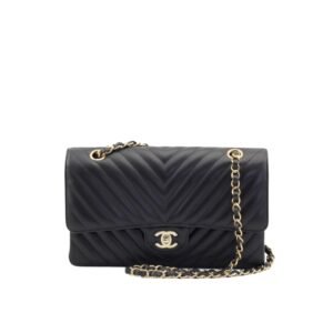 Chanel Black Chevron Medium Flap Bag 25Cm