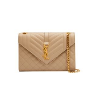 Saint Laurent Envelope Matelasse Grain De Poudre Dark Beige 24Cm