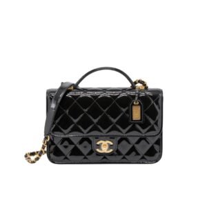 Chanel Top Handle Medium Flap Leather Shiny Black