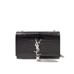 Saint Laurent Kate Small Chain Bag With Tassel In Crocodile-Embossed Shiny Leather Black 474366Dnd0N1000