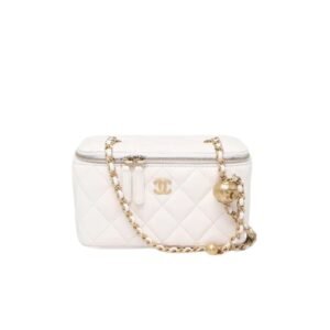 Chanel Pearl Crush Vanity Case With Chain In White 17Cm