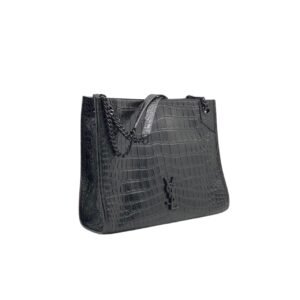 Saint Laurent Niki Shopping Bag In Crocodile Embossed Leather Black 33Cm