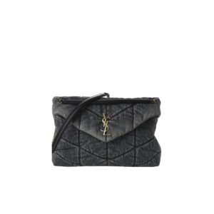 Saint Laurent Puffer Medium In Suede And Denim Black 30Cm