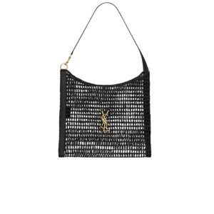 Saint Laurent Oxalis In Raffia Crochet And Leather Black 41Cm 781289Gaaea1000