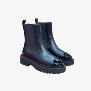 Chanel Calfskin Leather Cc Combat Ankle Boots Black